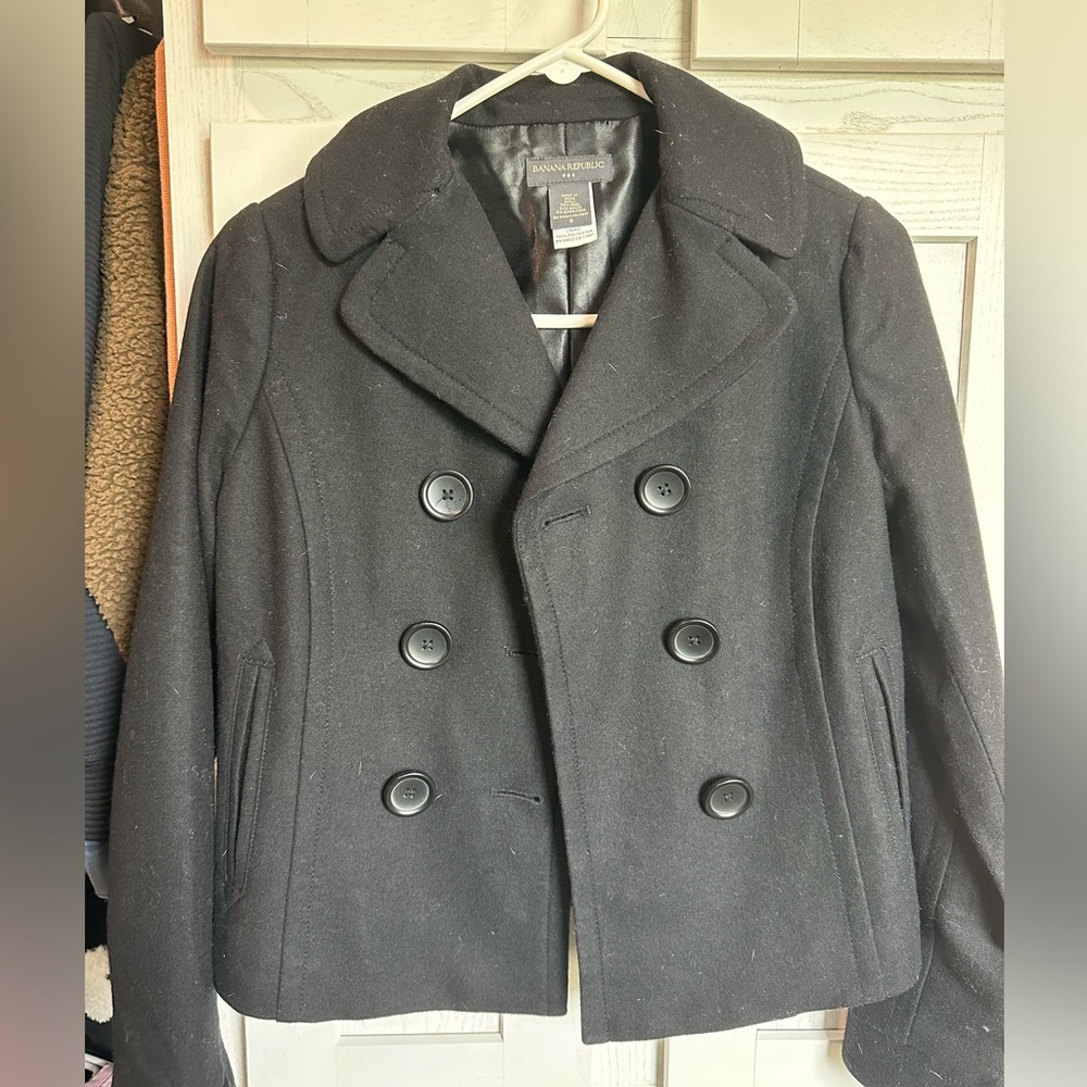 Banana Republic Women's Black Double-Breasted Wool Peacoat